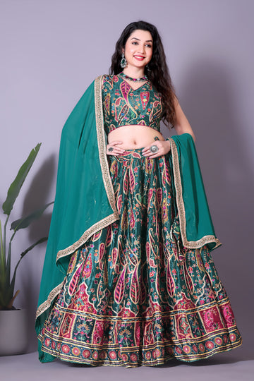 Glamorous Dark Green Lehenga Choli with Heavy Zari Work