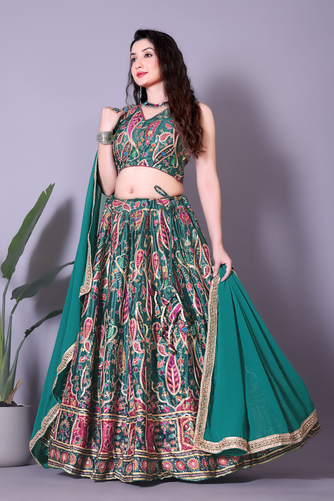 Glamorous Dark Green Lehenga Choli with Heavy Zari Work