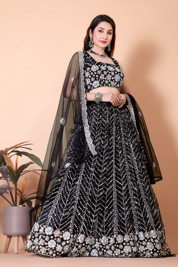 Malai Satin And Sequence Embroidery Work Lehenga Choli & Dupatta Set