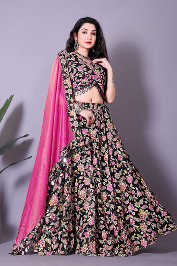 Elegant Light Pink & Black Lehenga Choli Set