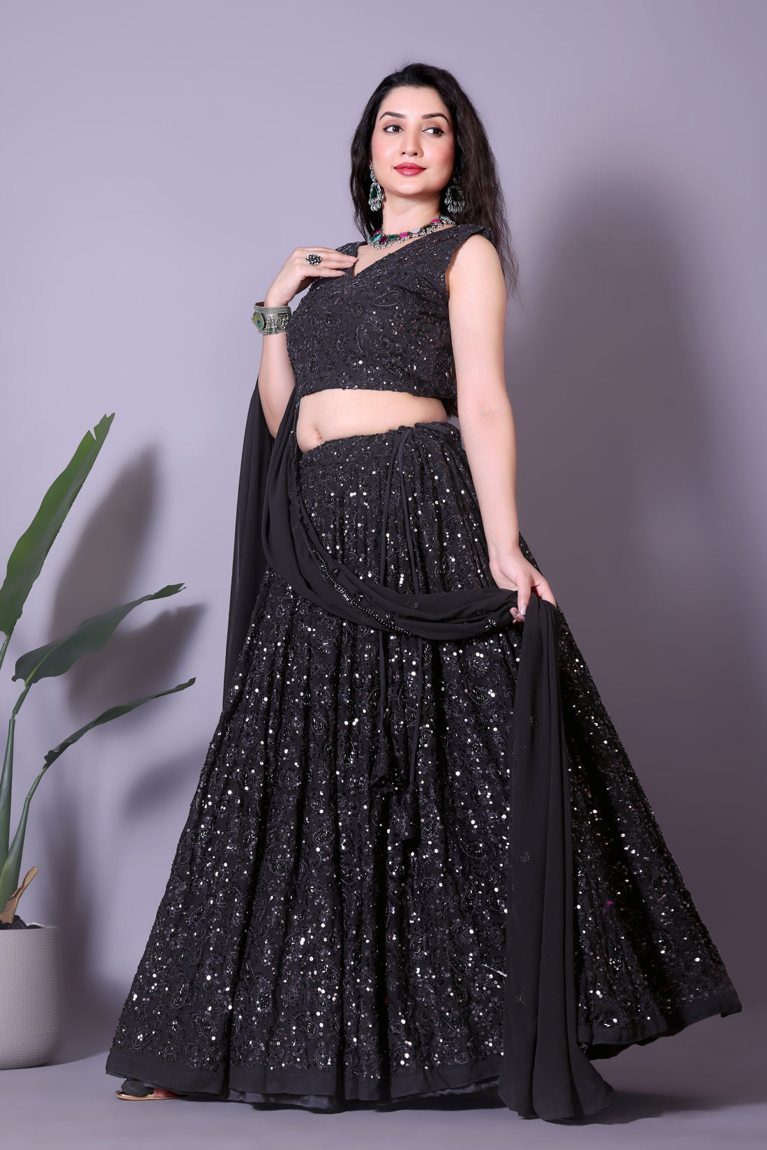 Elegant Self-Designed Semi-Stitched Lehenga Choli Set