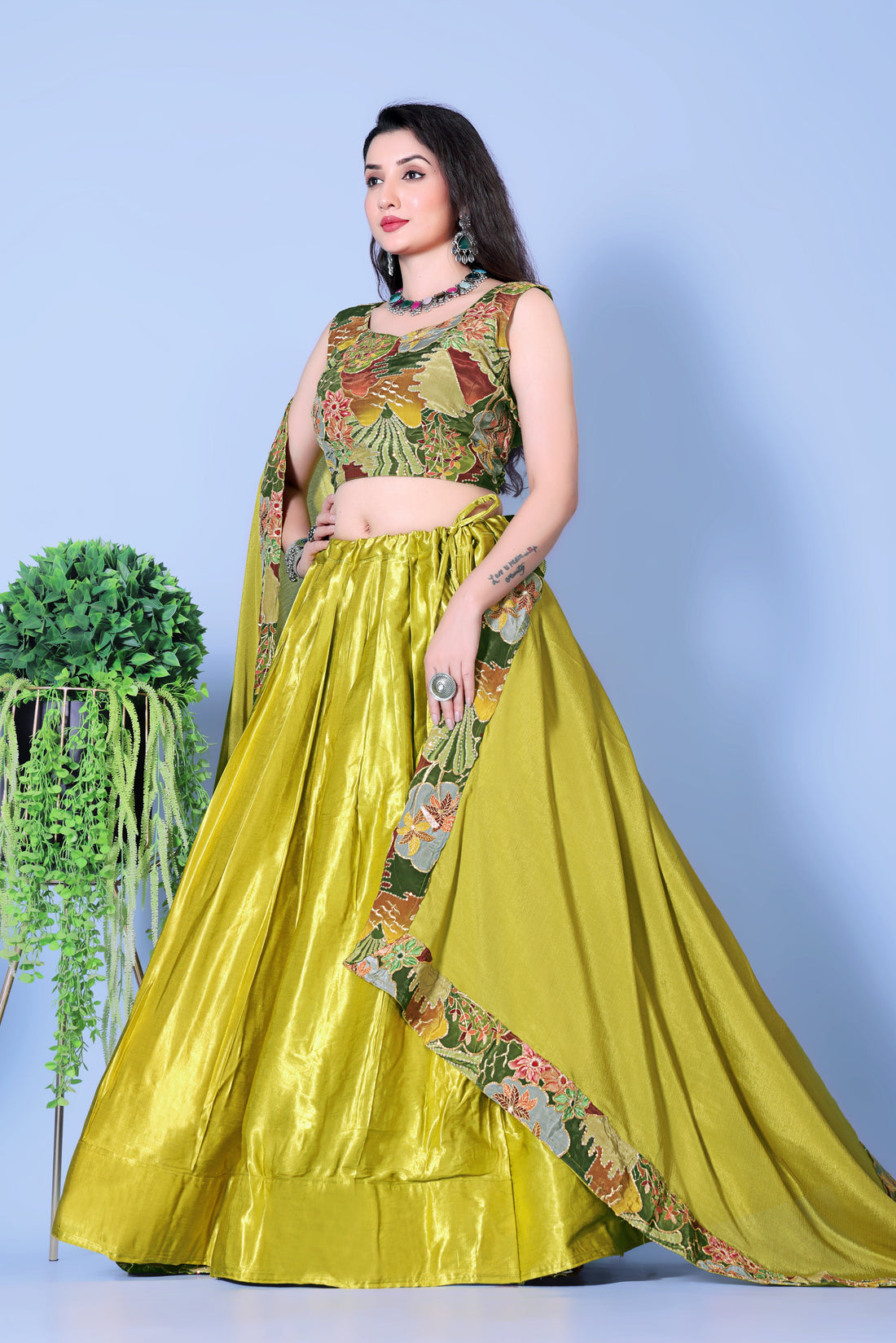 Chanderi Printed Lehanga & Crop Top