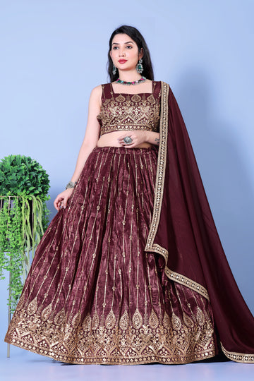 Wine Sequin Embroidered Georgette Lehenga Choli