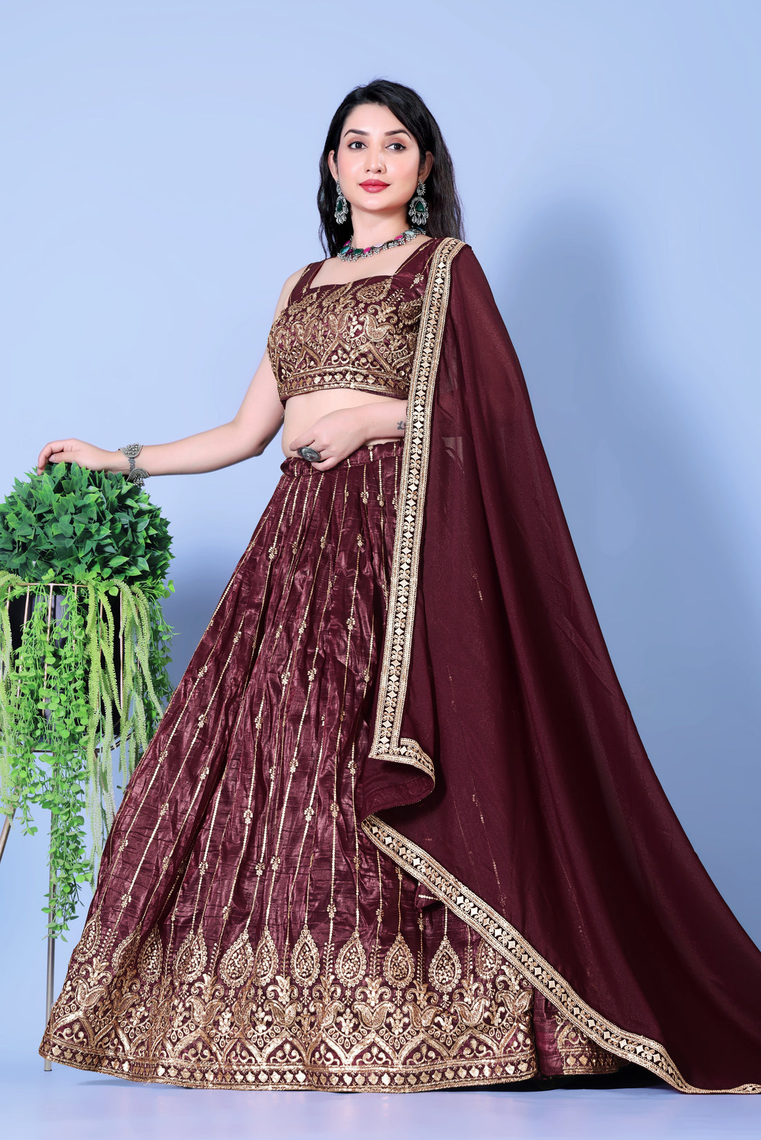 Wine Sequin Embroidered Georgette Lehenga Choli