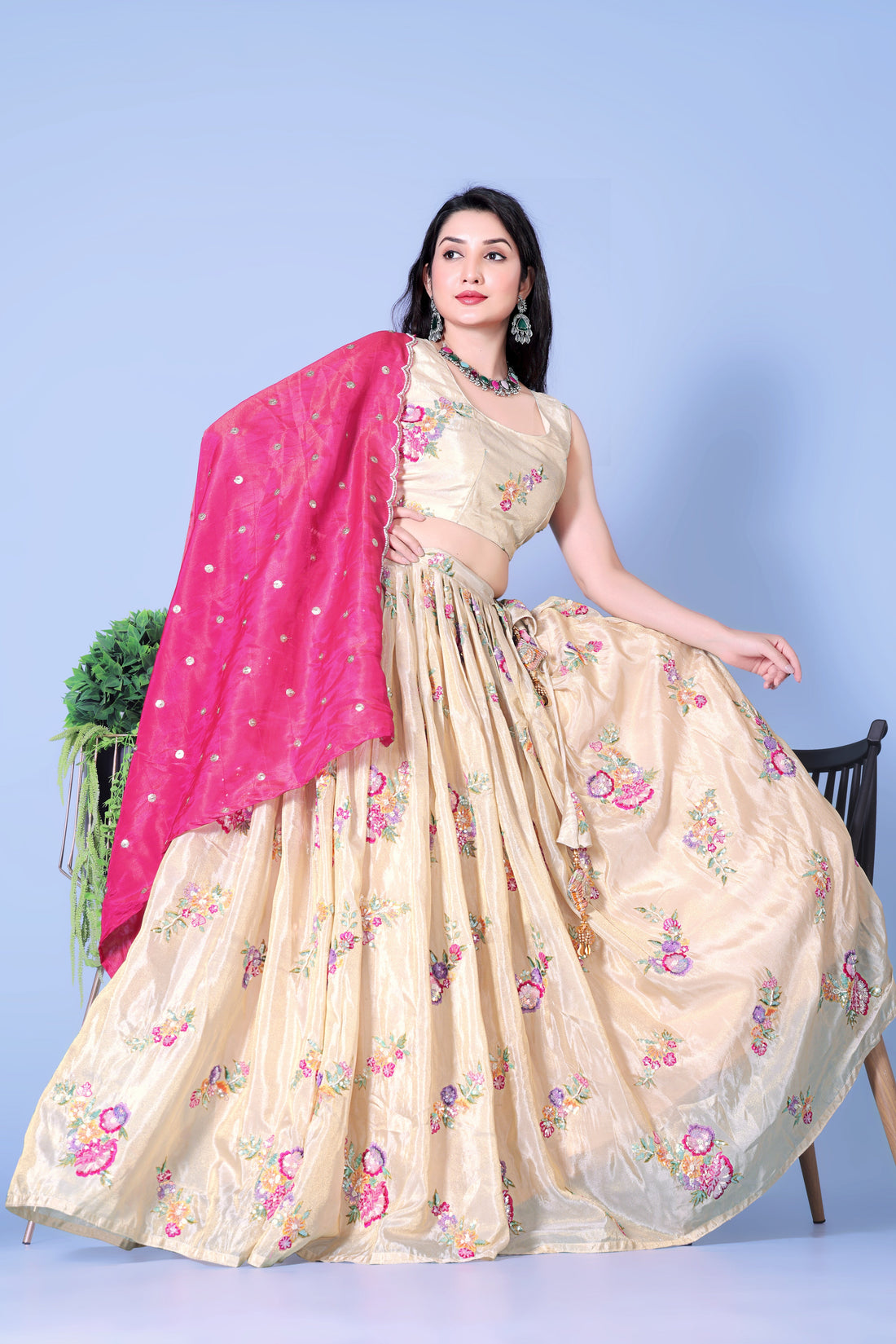Floral Print Lehenga Choli Set with Dupatta